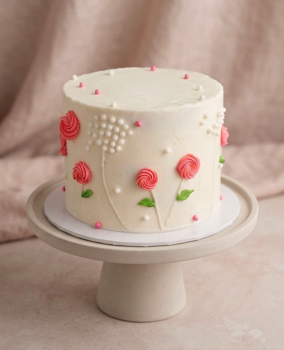 Custom birthday cake with hand-piped floral decorations, Wesley Chapel bakery