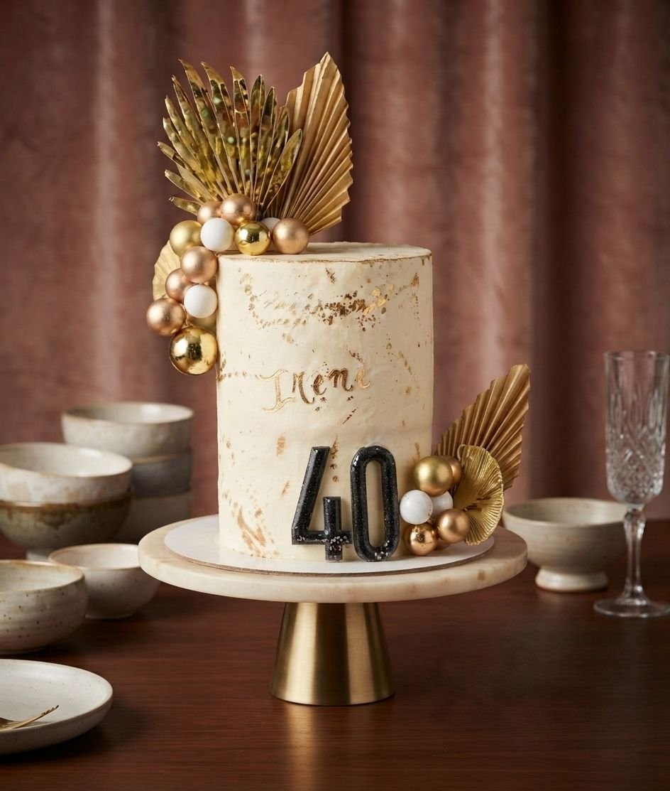 Gold and cream 40th birthday celebration cake, Wesley Chapel bakery