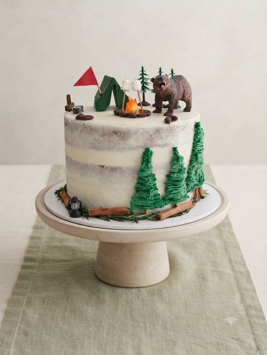 Wilderness and camping-themed custom birthday cake, Wesley Chapel bakery